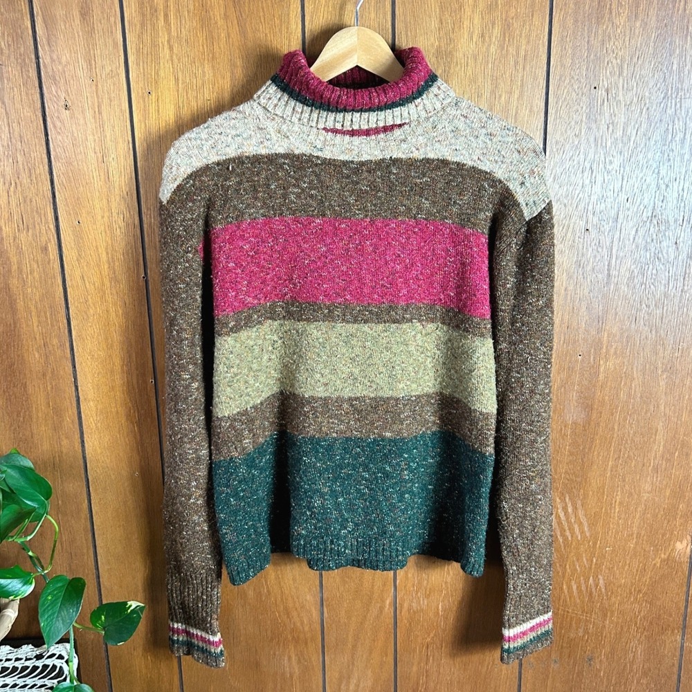 Vintage Christopher & Banks Vintage Striped Turtleneck Sweater Marled Knit Boho